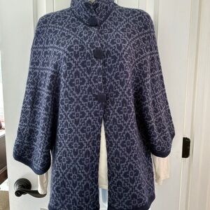 Beautifully made,soft alpaca sweater/cape.Soft blue and navy.